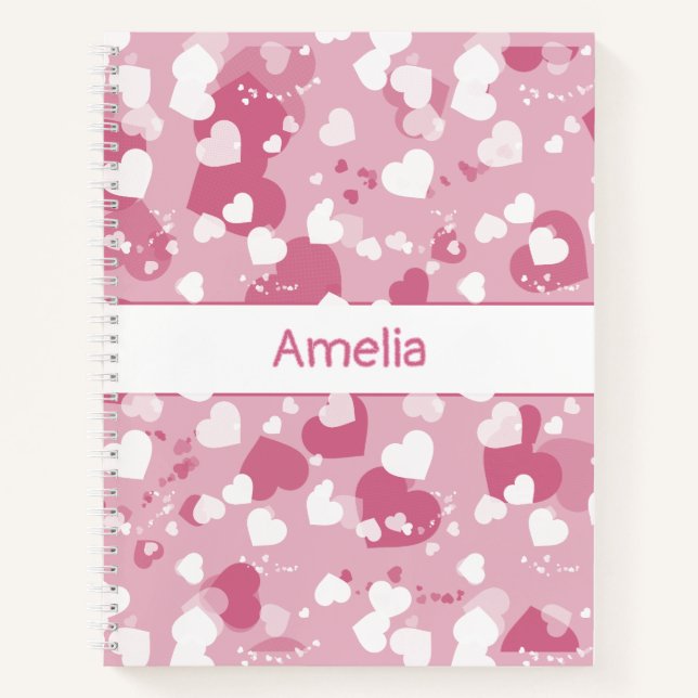 Pretty Pink Love Heart Personalized Notizbuch (Vorderseite)