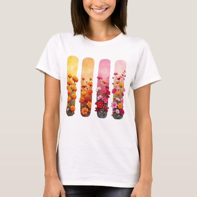 PRETTY PINK ORANGE YELLOW FLORAL BRUSHSTROKES T-Shirt (Vorderseite)