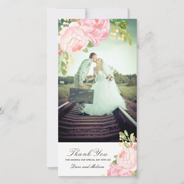 Pretty Pink PeoniesMerci Carte photo (4x8) (Devant)