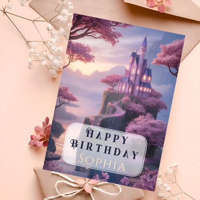Pretty Pink Princess Castle Birthday Karte (Von Creator hochgeladen)