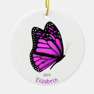 Pretty Pink Purple Flitting Butterfly Personalized Keramik Ornament