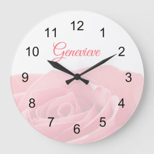Pretty Pink Rose Personalized with Name Wall Clock Große Wanduhr