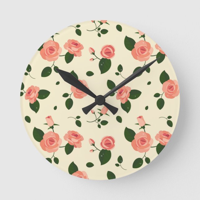 Pretty Pink Roses Pastel Pink Pattern Runde Wanduhr (Vorderseite)