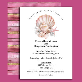 Pretty Pink Seashell and Pearls Wedding Einladung