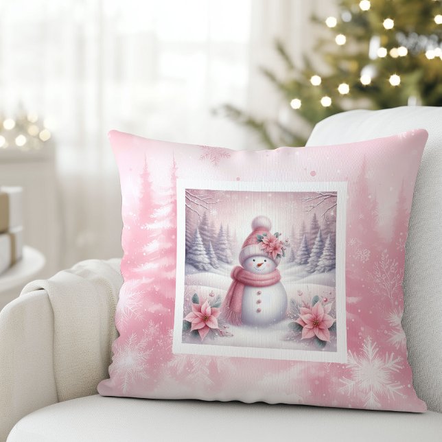Pretty Pink Snow Scene Pillow Sweet Snowman Kissen (Pretty Pink Snow Scene Pillow Sweet Snowman)