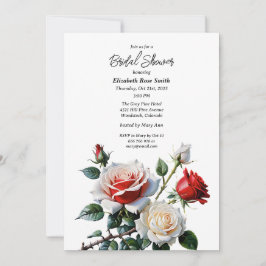 Pretty pink white red roses bridal shower einladung