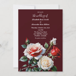 Pretty pink white red roses dark floral wedding einladung