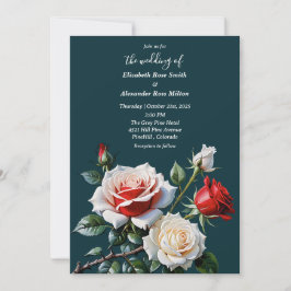 Pretty pink white red roses dark floral wedding einladung