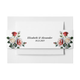 Pretty pink white red roses floral wedding einladungsbanderole