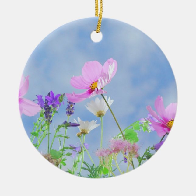 Pretty Pink Wild Flower Meadow Keramik Ornament (Vorne)