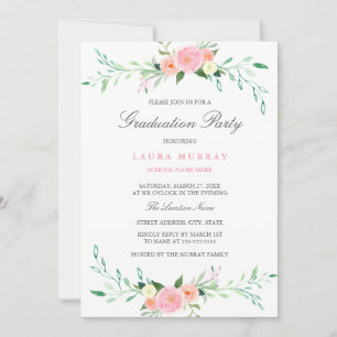 Pretty Pink Wildflower Graduation Invitation