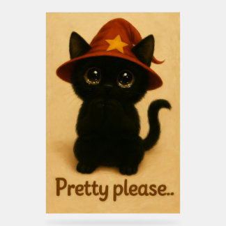 Pretty Please – Cute Black Cat with Wizard Hat Acrylschild