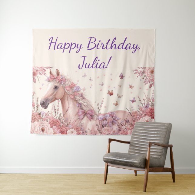 Pretty Ponies and Petals Horse Birthday Banner Wandteppich (Beispiel (Horizontal))