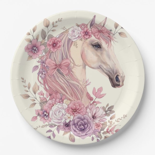 Pretty Ponies and Petals Horse Party Plate – 9” Pappteller (Vorderseite)