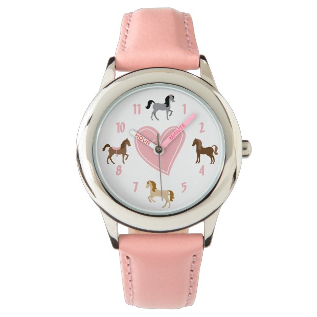 Pretty Ponies and Pink Heart Horse Armbanduhr (Vorderseite)
