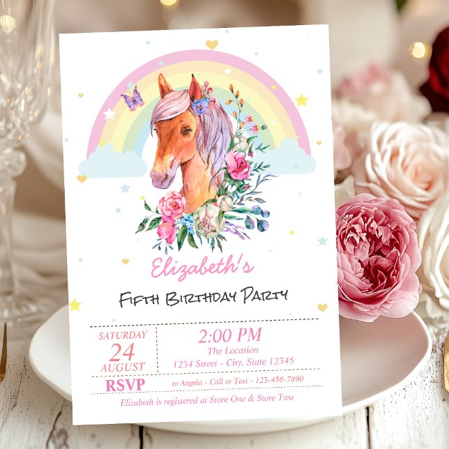 Pretty Pony Rainbow Stars Invitation Anniversaire (Créateur téléchargé)