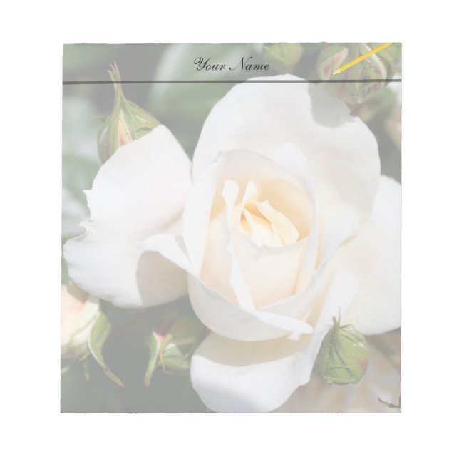 pretty pure white rose flowers. love, romance notizblock (Vorderseite)