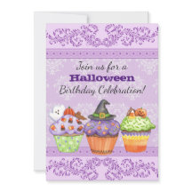 Pretty Purple Cupcakes Halloween Invitation