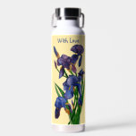 Pretty Purple Iris & Butter Yellow Watercolor Trinkflasche<br><div class="desc">The bright purple Iris water bottle with a "Love You" message is a wonderful options for someone you love this Christmas. Butter Yellow is a warm color combining perfectly with the purple iris. She will find it useful and remember you every time she uses it. By changing the message on...</div>