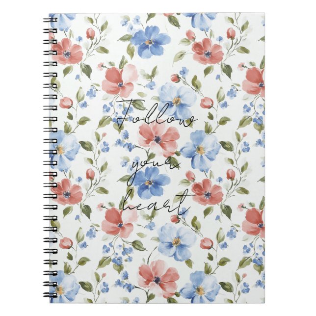 Pretty Red Blue Flowers Notizblock (Vorderseite)