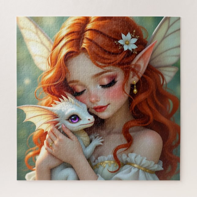 Pretty Red Haired Fairy with Dragon (Vertikal)