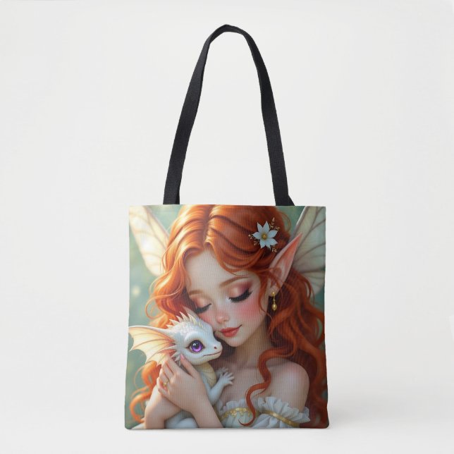 Pretty Red Haired Fairy with Dragon Tasche (Vorderseite)