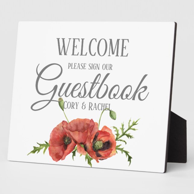 Pretty Red Poppies Guestbook Tabletop Plaque Fotoplatte (Seite)