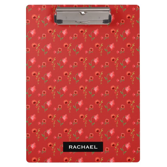 Pretty Red Poppies Pattern Personalised Klemmbrett (Vorderseite)