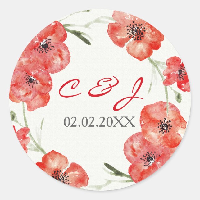 Pretty Red Poppies stickers de mariage floral (Devant)