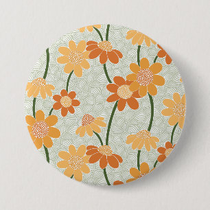 Pretty retro muted 1970s Flowers Button