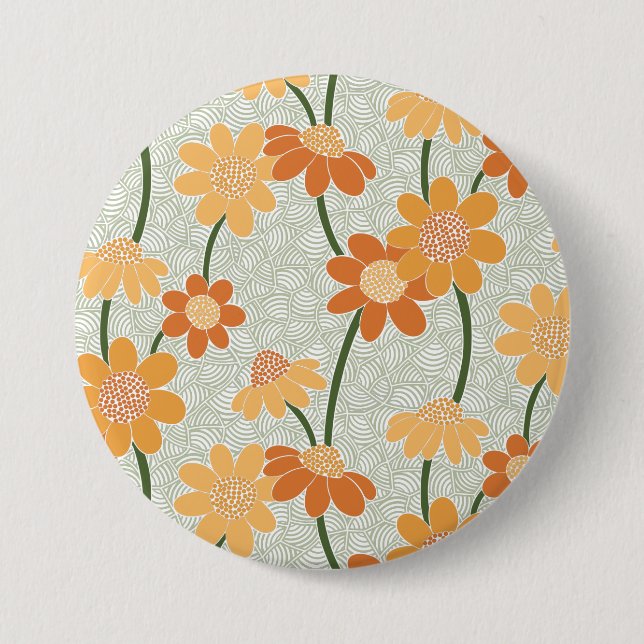 Pretty retro muted 1970s Flowers Button (Vorderseite)