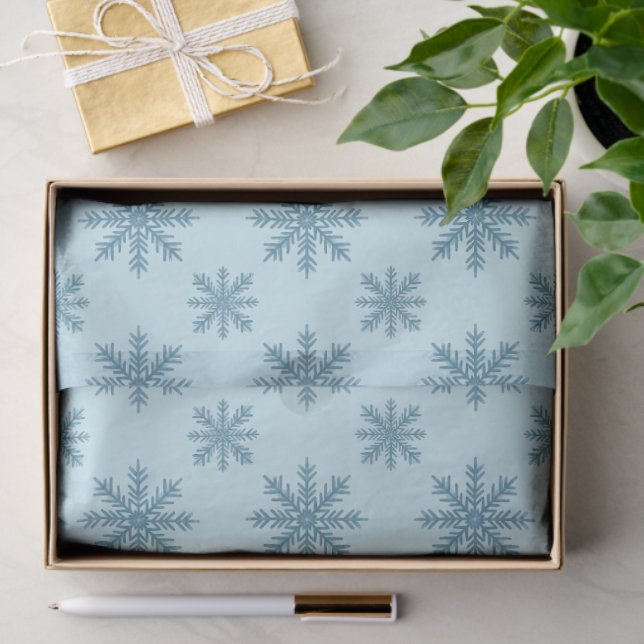 Pretty retro snowflake pattern blues watercolor seidenpapier (Geschenk)
