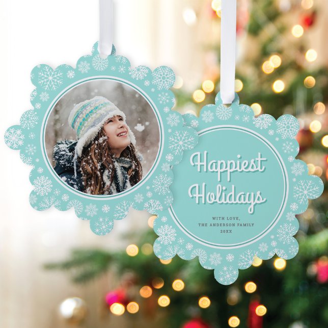 Pretty Retro Snowflakes Photo Christmas Holiday  Ornament Karte (Von Creator hochgeladen)