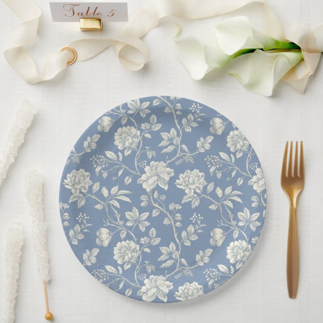 Pretty Romantic Blue Cream Flowers Bridal Shower Pappteller (Hochzeit)