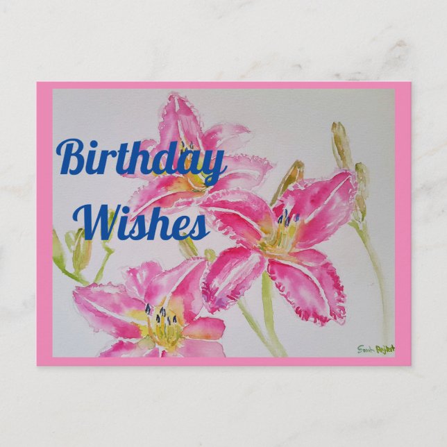 Pretty Rose Lily Aquarelle Anniversaire Carte post (Devant)