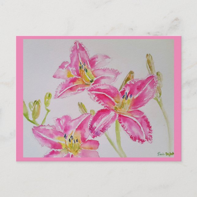 Pretty Rose Lily Aquarelle Anniversaire Carte post (Devant)