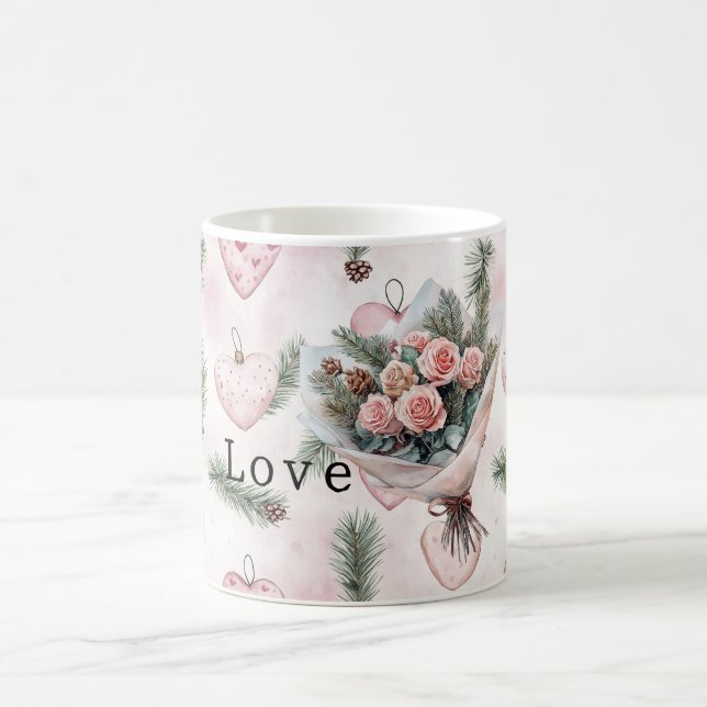 Pretty Roses Floral Pink Hearts Kaffeetasse (Mittel)
