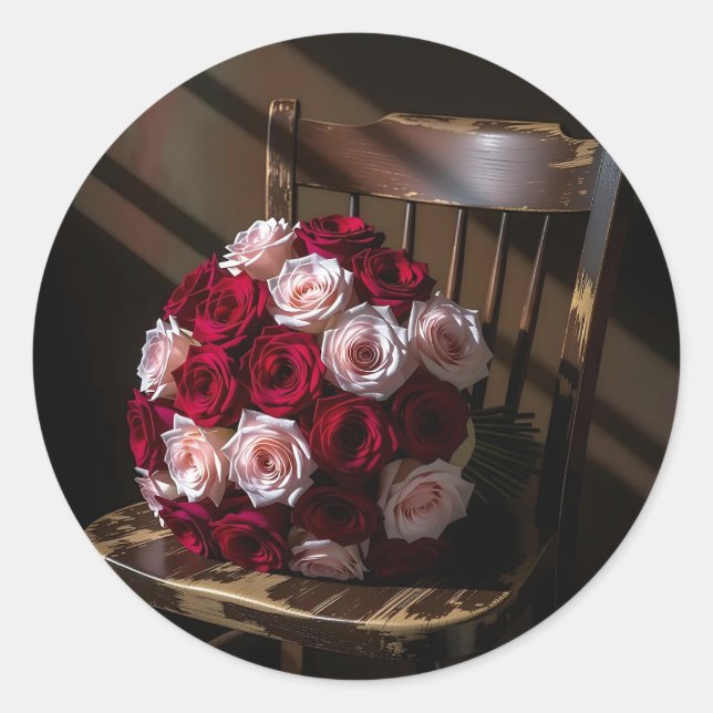 Pretty Roses on a Rustic Chair   Runder Aufkleber (Vorderseite)
