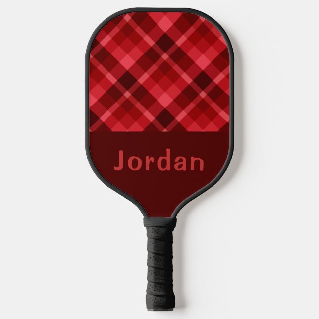 Pretty Ruby Red Plaid Monogram Pickleball Paddel Schläger (Vorderseite)