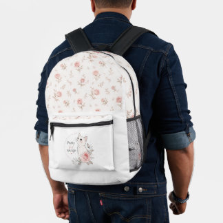 Pretty Savage Cat Floral Pattern Backpack Bedruckter Rucksack
