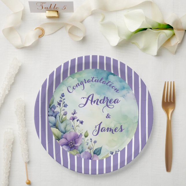 Pretty Stripped Lavender and Floral Pappteller (Hochzeit)