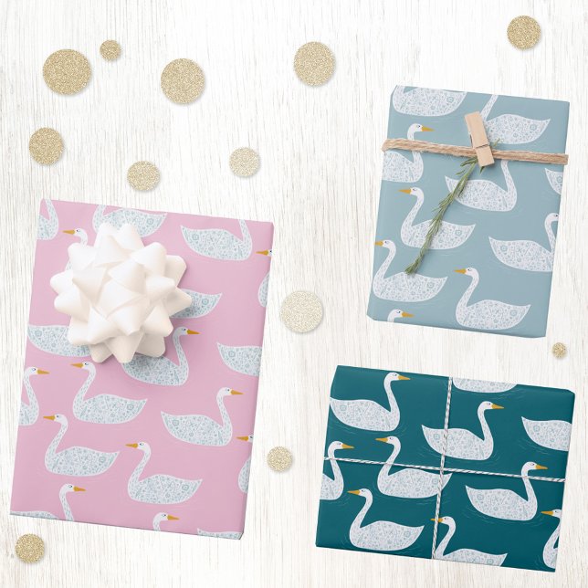 Pretty Swan Pattern Geschenkpapier Set (Swan pattern gift wrapping paper sheets)