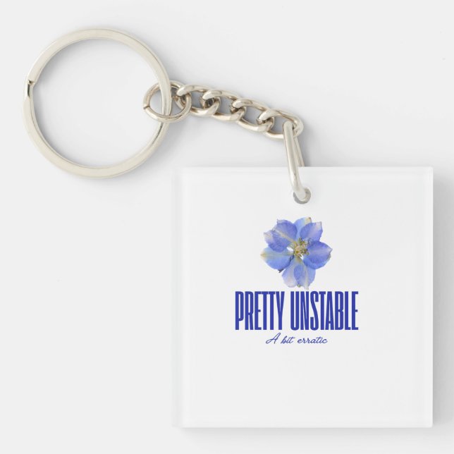 Pretty Unstable: Blue Floral Statement Tee Schlüsselanhänger (Vorderseite)