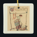 Pretty Vintage Lady Keramikornament<br><div class="desc">vintage art with painting for the nursery rhyme "sing a song of sixpence" illustrated by the english artist walter crane,  with the maid in the garden hanging out the clothes. With writing "the maid was in the garden hanging out the clothes"</div>