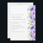 Pretty Violet Flowers Border Wedding Invitation Einladung<br><div class="desc">A beautiful wedding invitation featuring a side border of watercolor violet flowers and green leaves. Personalize with your details in dark grey.</div>