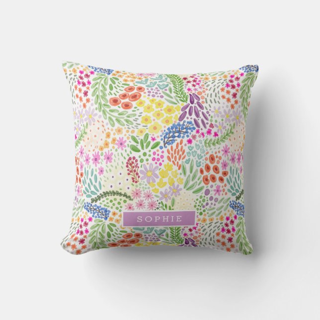 Pretty Watercolor Floral Blooming Custom Name Kissen (Vorderseite)