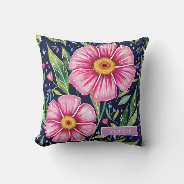 Pretty Watercolor Floral Blooming Custom Name Kissen (Vorderseite)