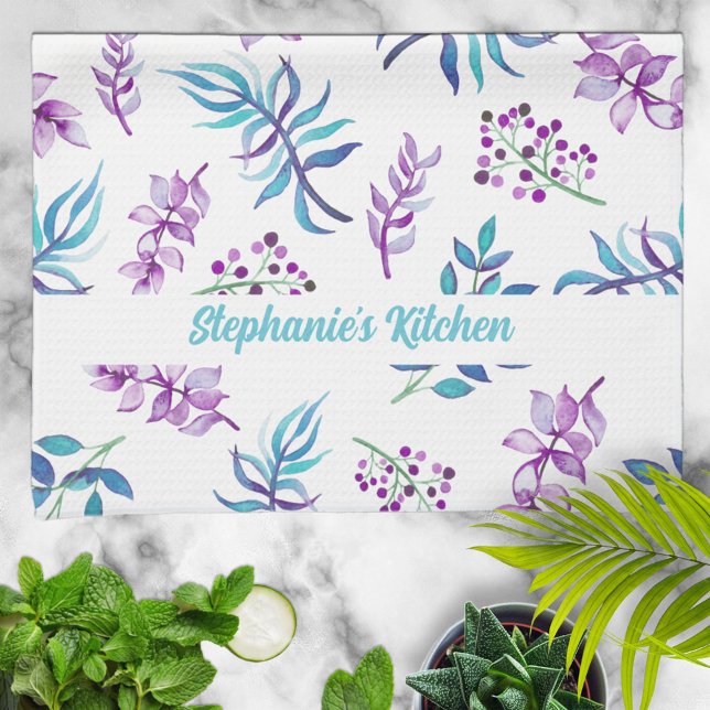 Pretty Watercolor Floral Garden Personalized Geschirrtuch (Von Creator hochgeladen)