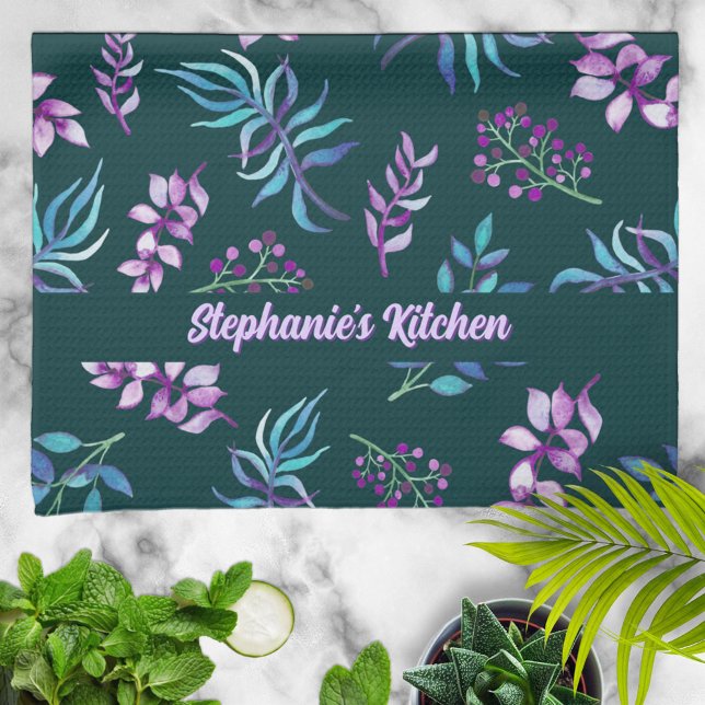 Pretty Watercolor Floral Garden Personalized Geschirrtuch (Von Creator hochgeladen)