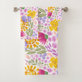 Pretty Watercolor Floral Pattern Sprint Colorful Badhandtuch Set